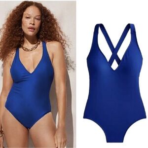 J. Crew Royal Blue One-Piece Swimsuit with Cross-Back Straps